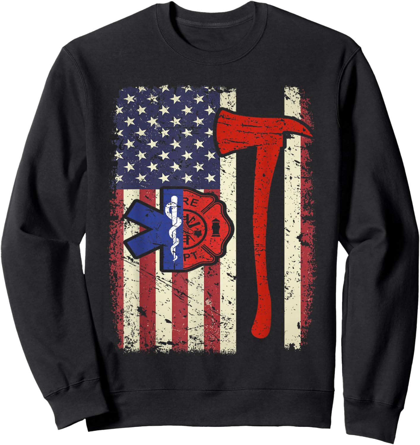 EMT Firefighter American Flag Patriot Paramedic Firefighter Sweatshirt - Sweatshirt | Black