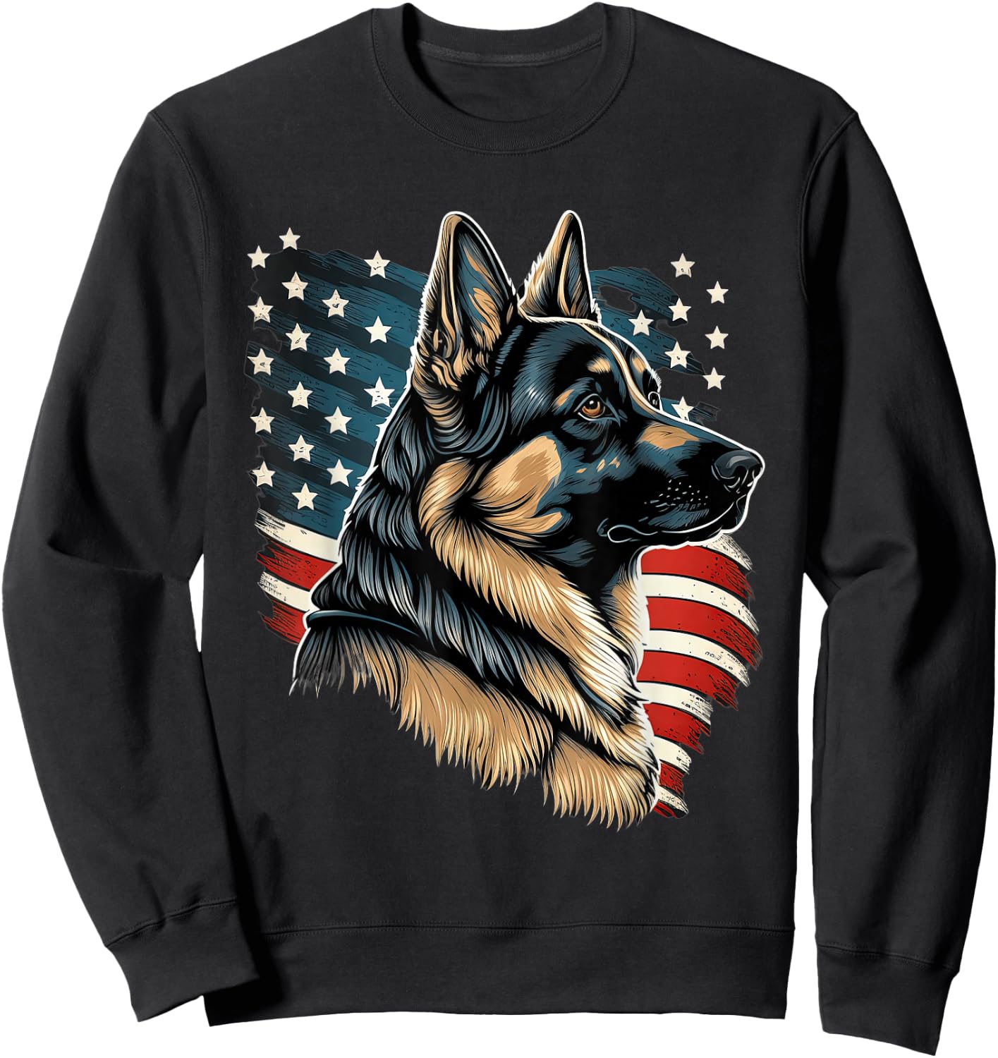 Patriotic USA German Shepherd With American Flag Sweatshirt - Sweatshirt | Black