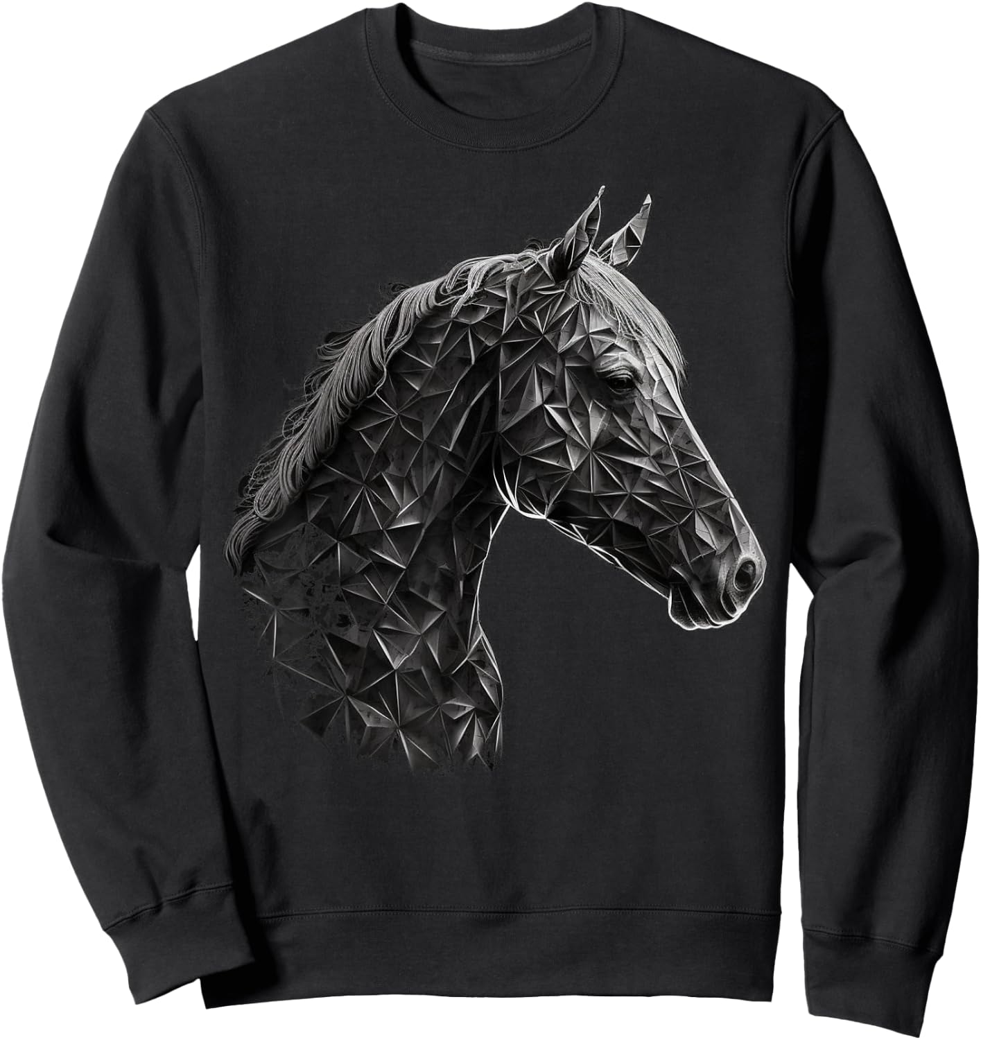 Horse Animal Geometric Polygon Drawing Perd Sweatshirt - Sweatshirt | Black