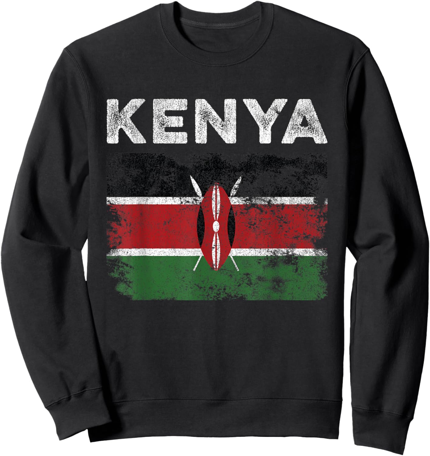 Kenya Flag Distressed - Men Women Kids - Kenyan Flag Sweatshirt - Sweatshirt | Black