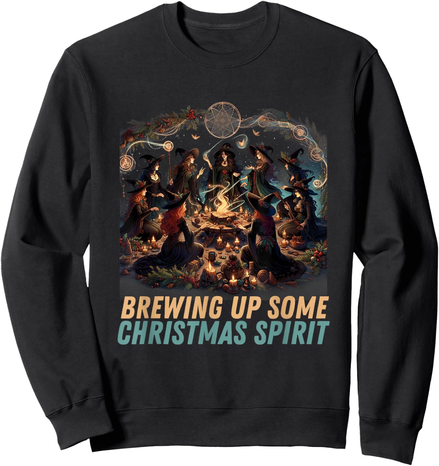 "Brewing Up Some Christmas Spirit" - Yule Witch Coven Sweatshirt - Sweatshirt | Black