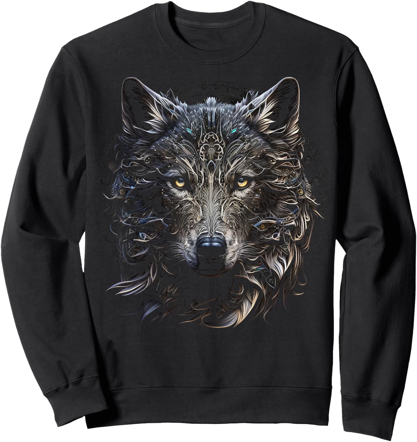 Wolf Mandala Artwork | Animal Motif Wolf Sweatshirt - Sweatshirt | Black