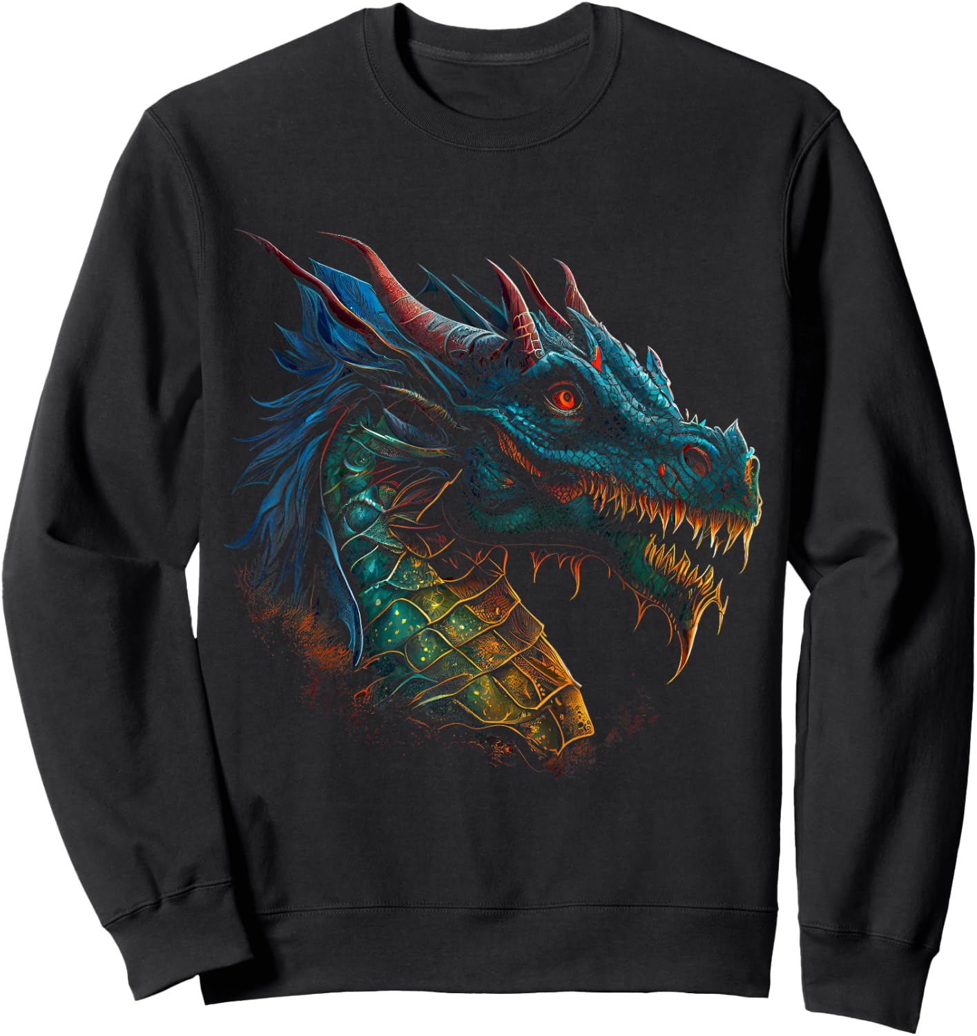 Beautiful Blue & Red Dragon Lover Fantasy Art Sharp Teeth Sweatshirt - Sweatshirt | Black