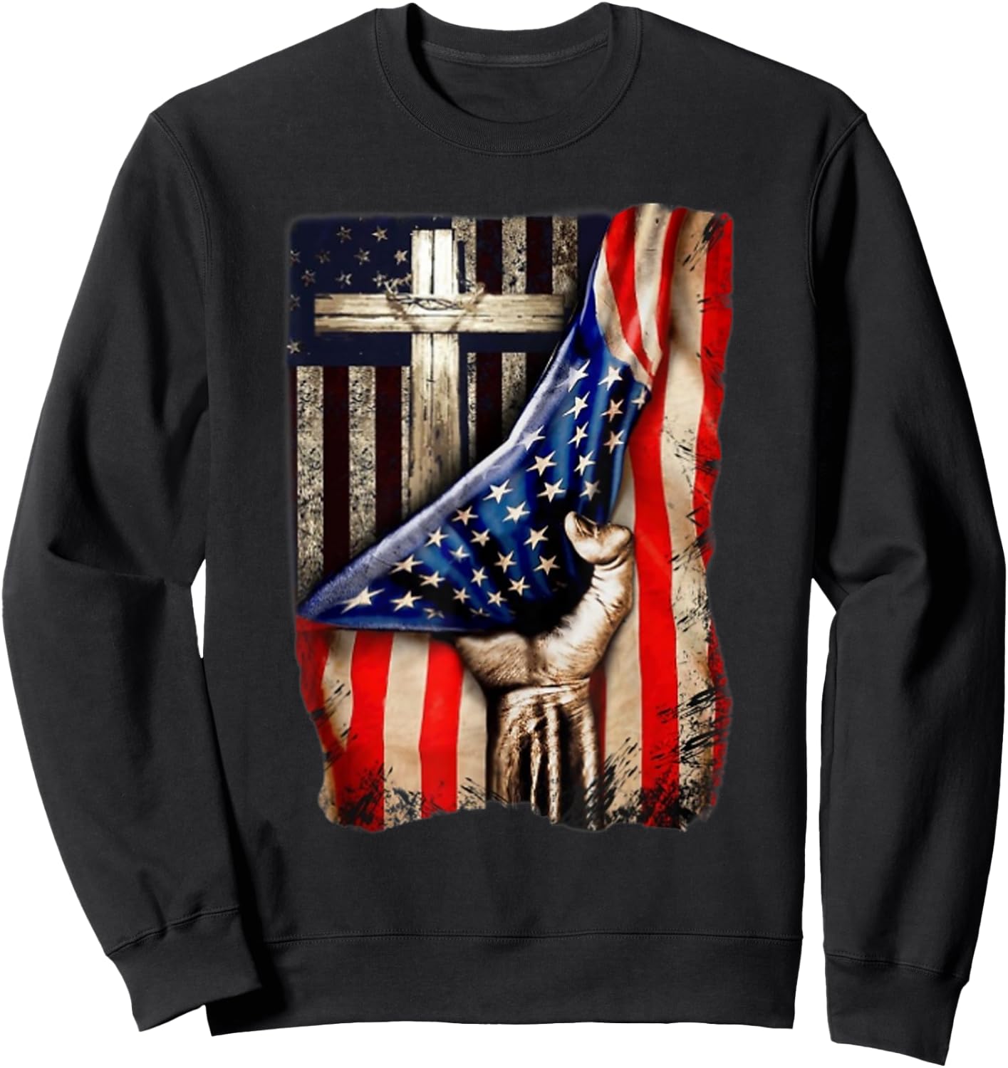 Cross Christian American Flag Hand Pride Sweatshirt - Sweatshirt | Black