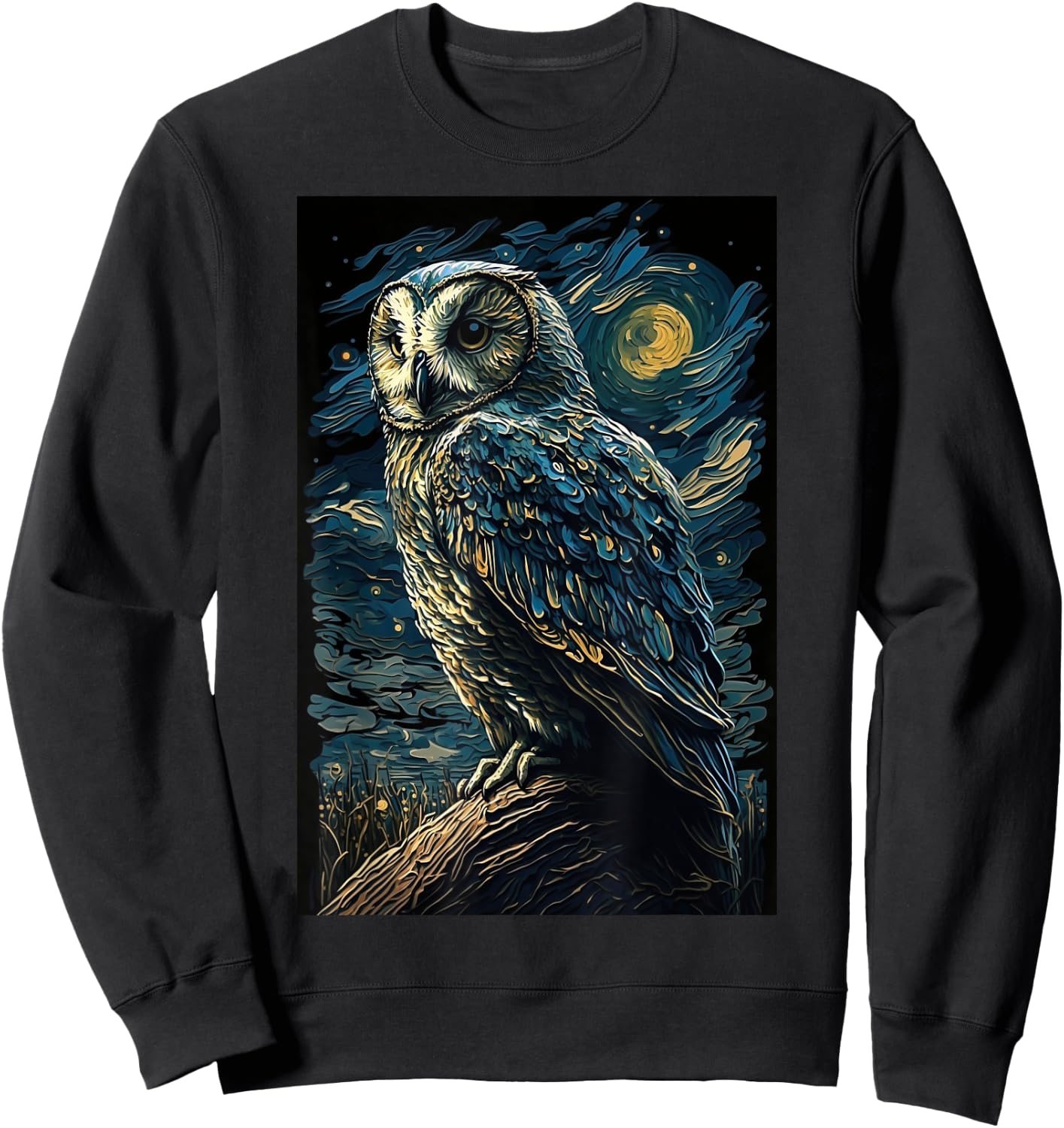 Owl Starry Night Van Gogh Style Birds Lover Owl Mom & Dad Sweatshirt - Sweatshirt | Black