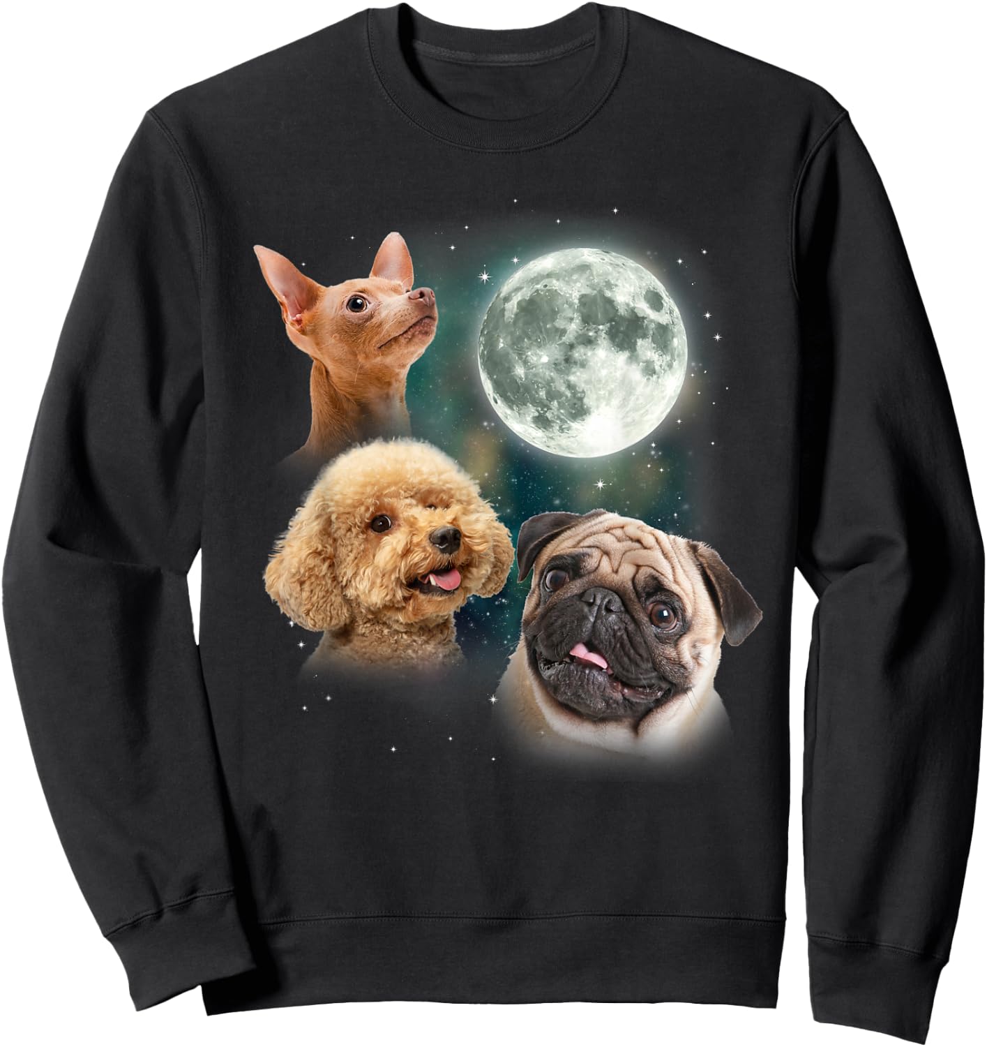 Funny Dog Shirt | 3 Doggo Moon Doggie Lovers Howling Canine Sweatshirt - Sweatshirt | Black