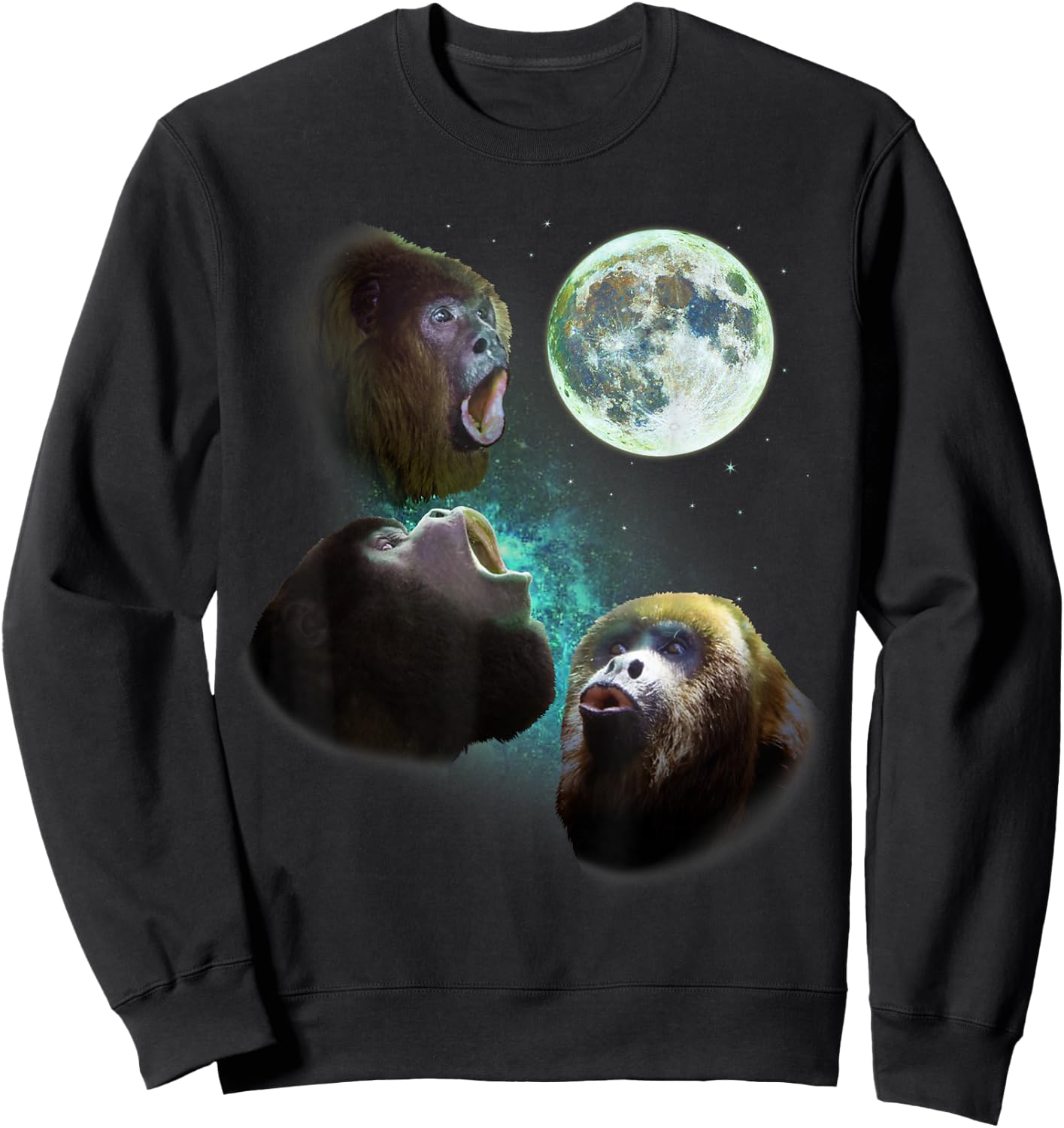 Three Howler Monkeys Howl At Moon 3 Wolfs Wolves Fun Parody Sweatshirt - Sweatshirt | Black