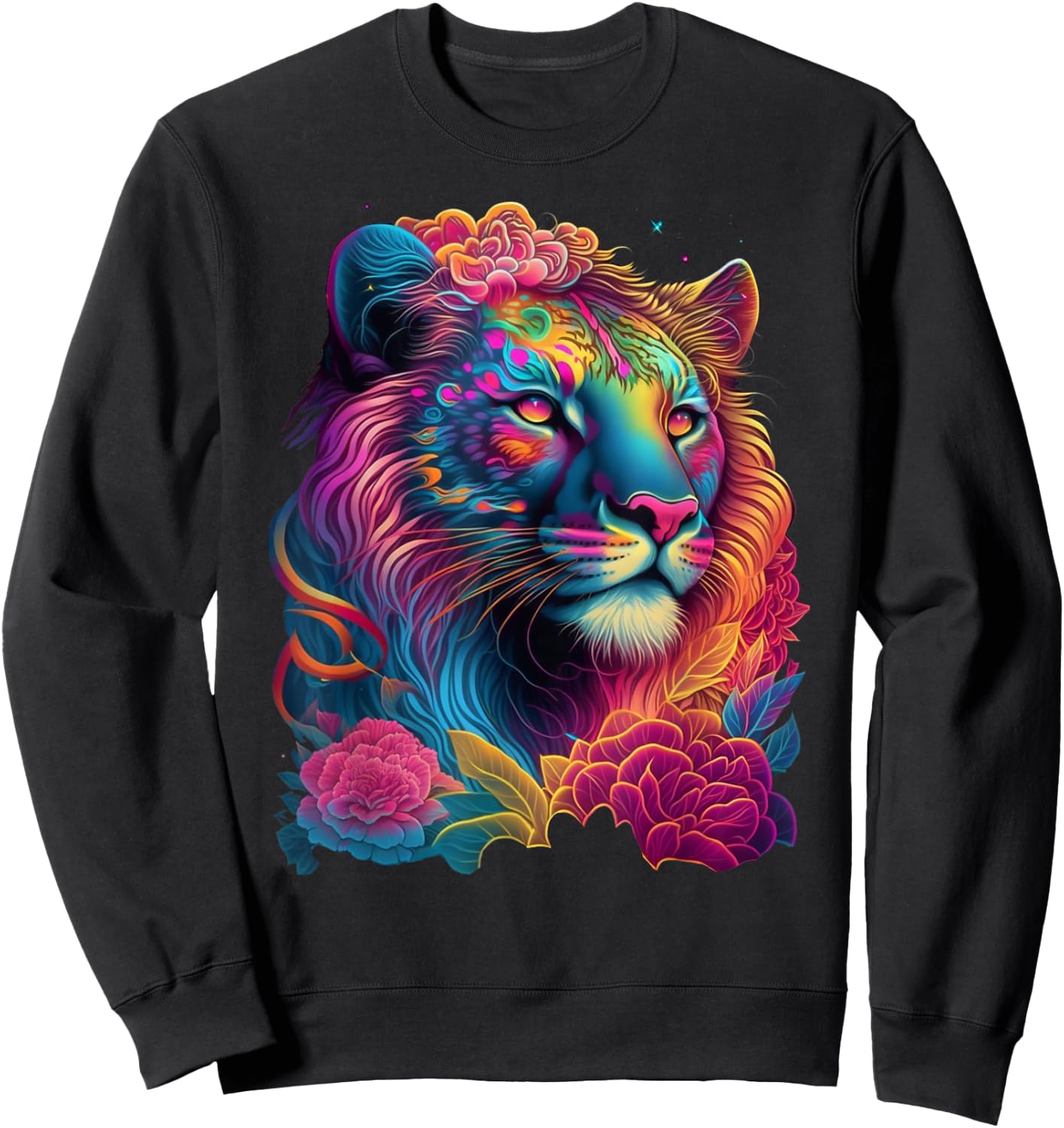 Dinosaurus Rekx Kids' Black with Rainbow Retro Rainbow Lion Graphic Sweatshirt - Sweatshirt | Black