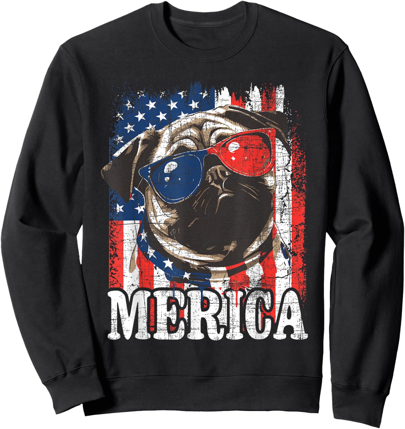 Merica - USA Flag Patriotic Pug Dog Owner Puppy Pet Trainer Sweatshirt - Sweatshirt | Black