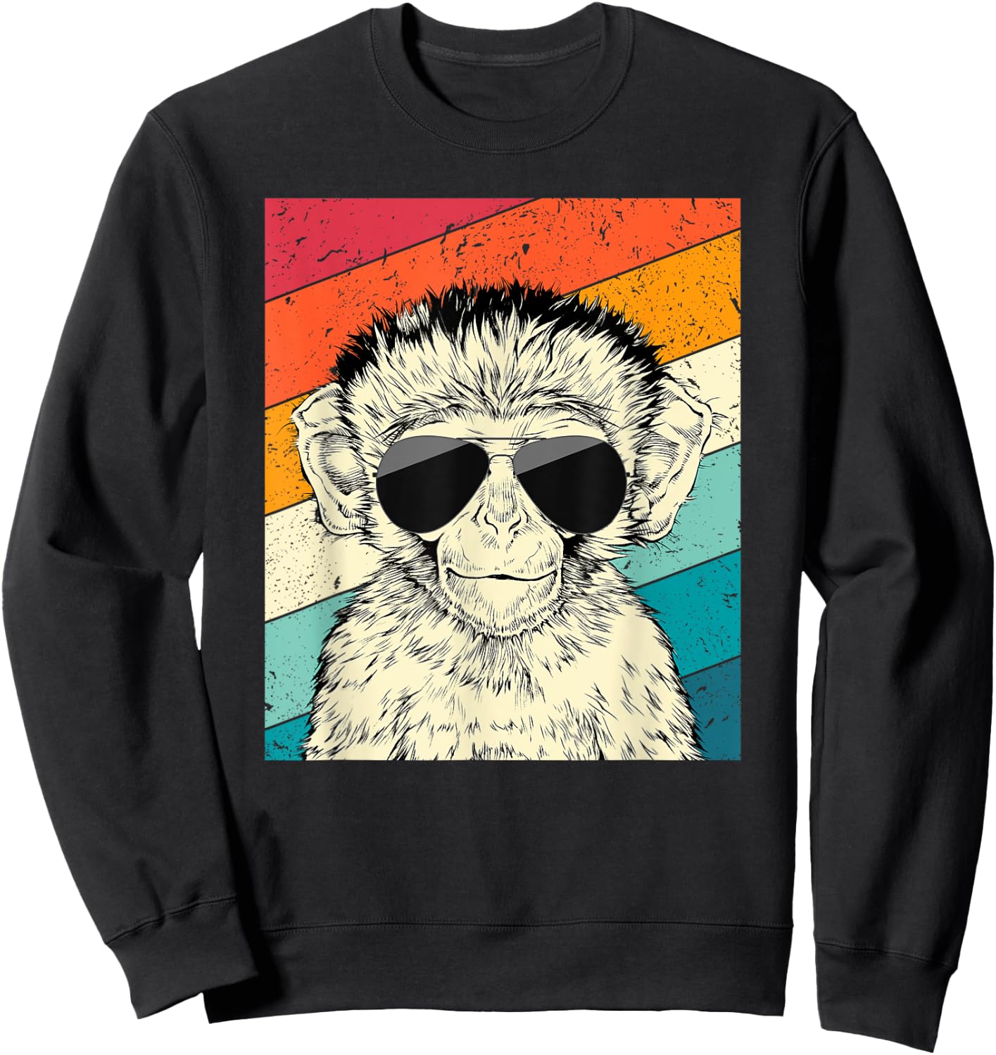 Retro Vintage Monkey with Sunglasses Wild Life Lovers Sweatshirt - Sweatshirt | Black