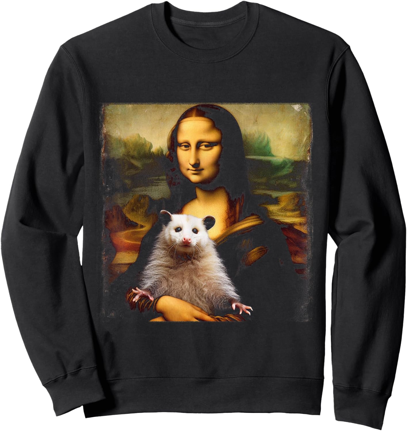 Funny Mona Lisa Holding an Opossum Sweatshirt - Sweatshirt | Black