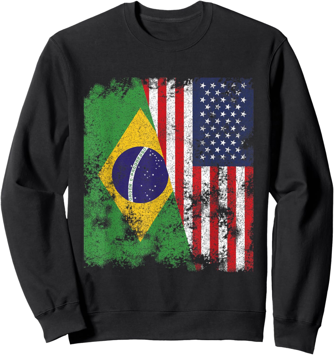 Brazil USA Flag Distressed - Half American Sweatshirt - Sweatshirt | Black