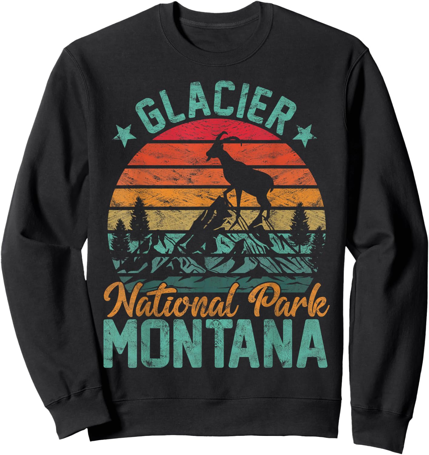 Glacier National Park Montana Moose Goat Hiking Sweatshirt - Sweatshirt | Black