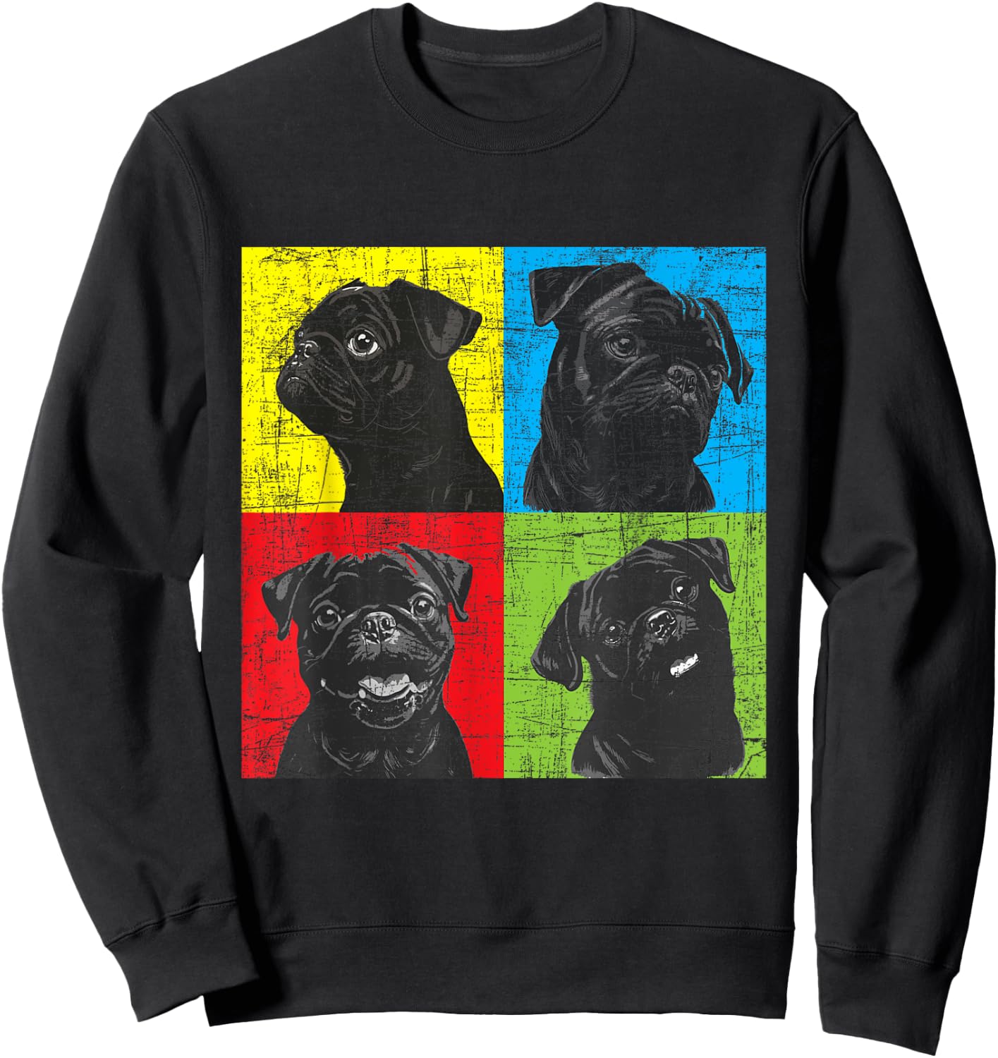 Colorful Pug Face Portrait - Dog Lover Puppy Pet Owner Sweatshirt - Sweatshirt | Black