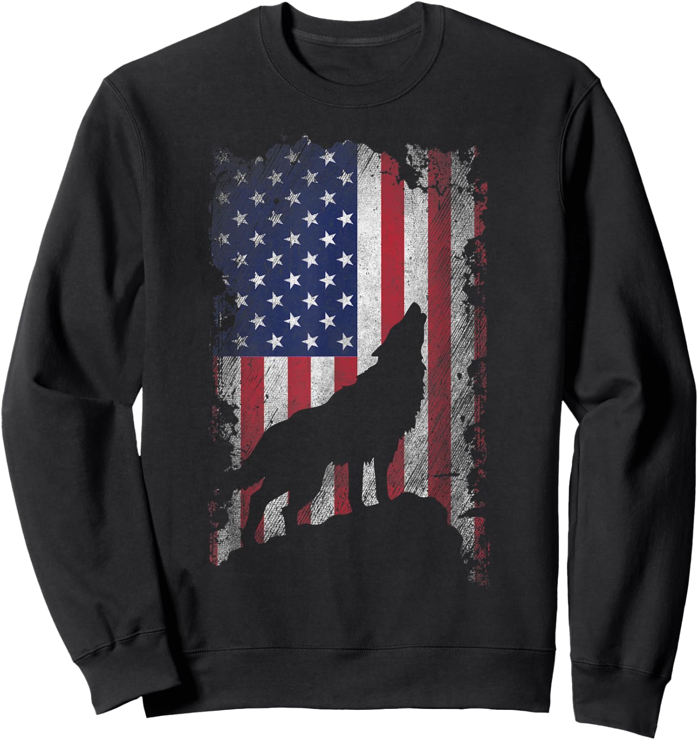 Wolf American Flag Proud USA Patriot Wolf Lover Kids Men Sweatshirt - Sweatshirt | Black