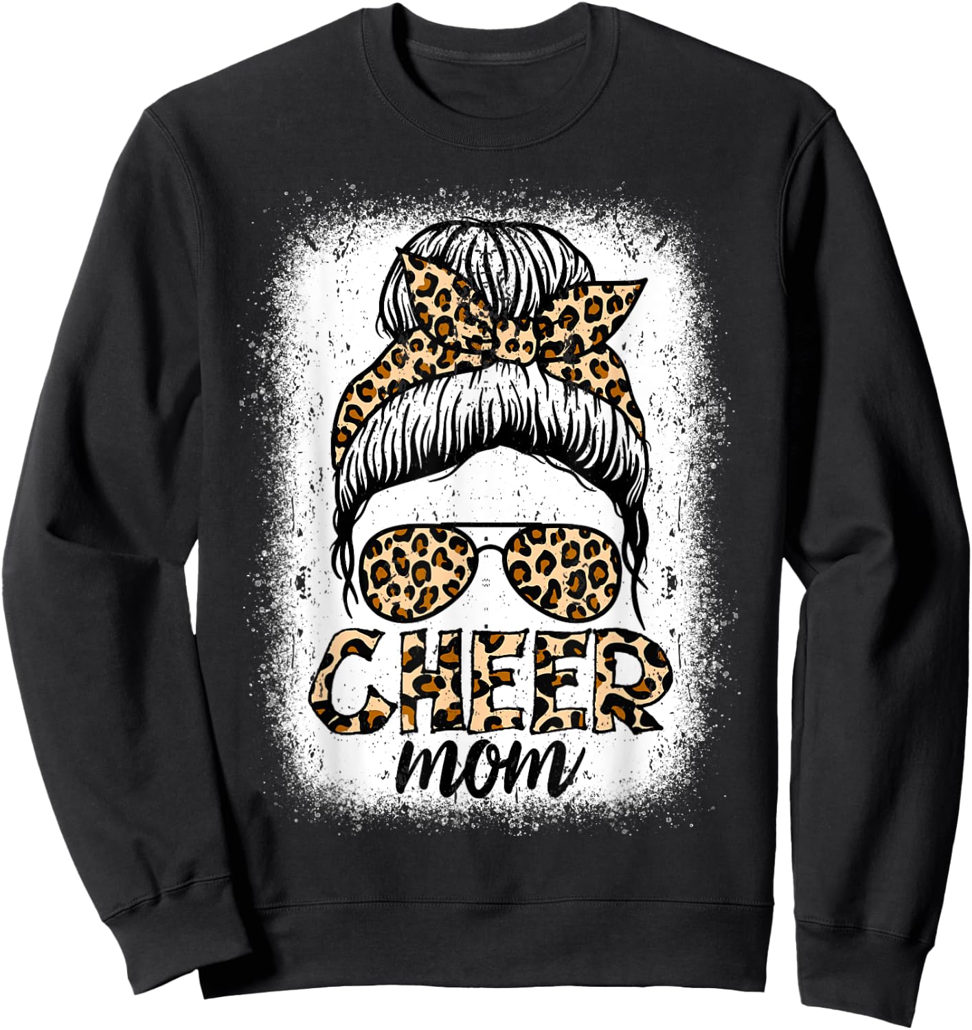 Messy Bun Cheer Mom Leopard Cheerleader Women Mothers Day Sweatshirt - Sweatshirt | Black