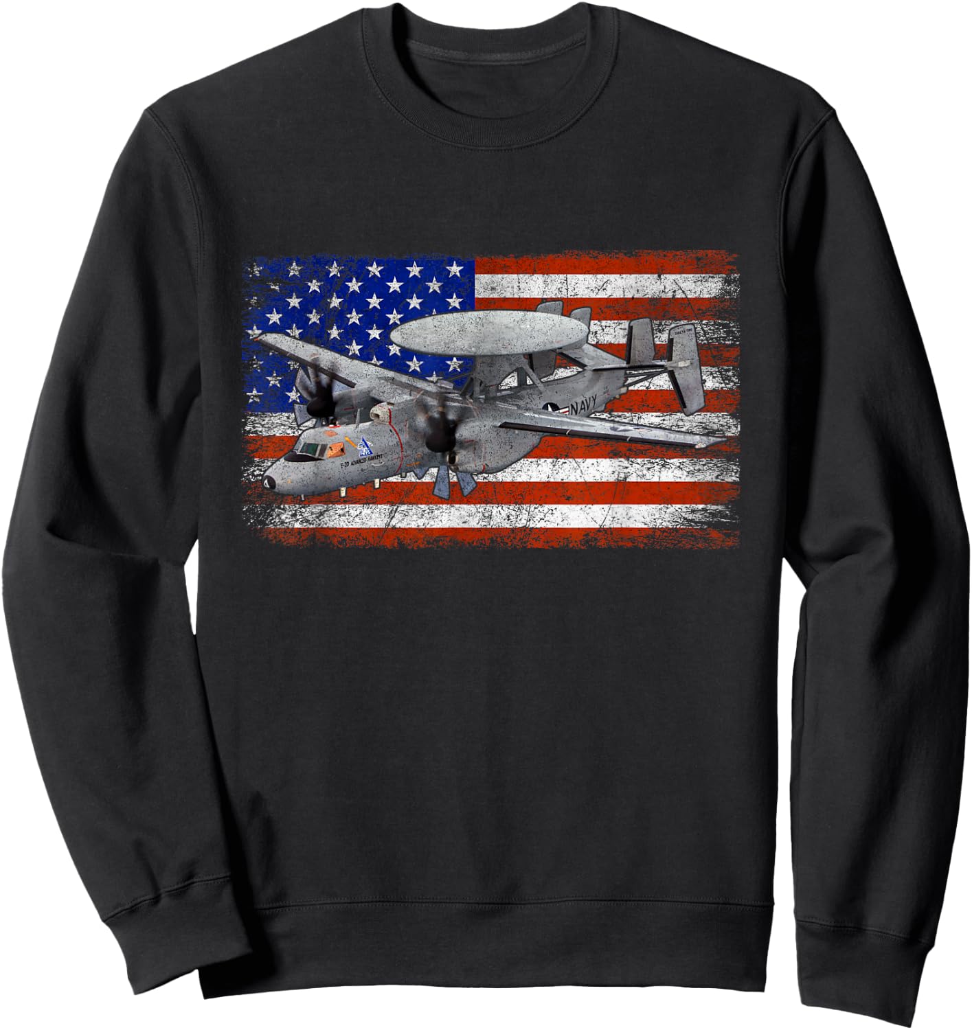 E-2 Hawkeye Airplane Vintage Flag Sweatshirt - Sweatshirt | Black