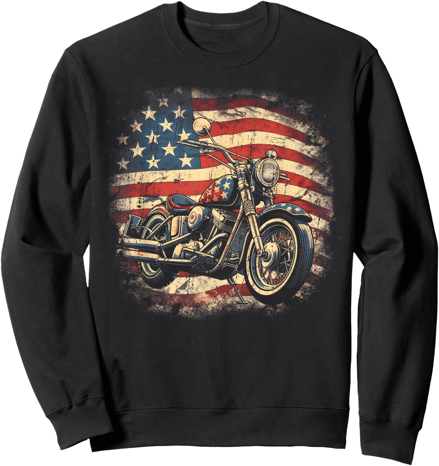 Vintage US Flag Motorcycle USA Retro Biker Sweatshirt - Sweatshirt | Black
