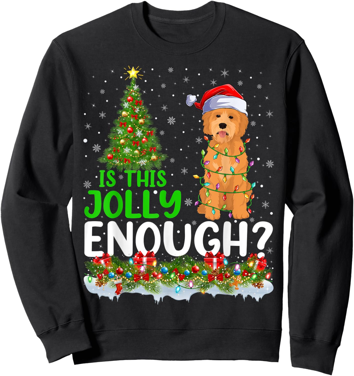 Is This Jolly Enough Goldendoodle Dog Christmas Tree Sweatshirt - Sweatshirt | Black