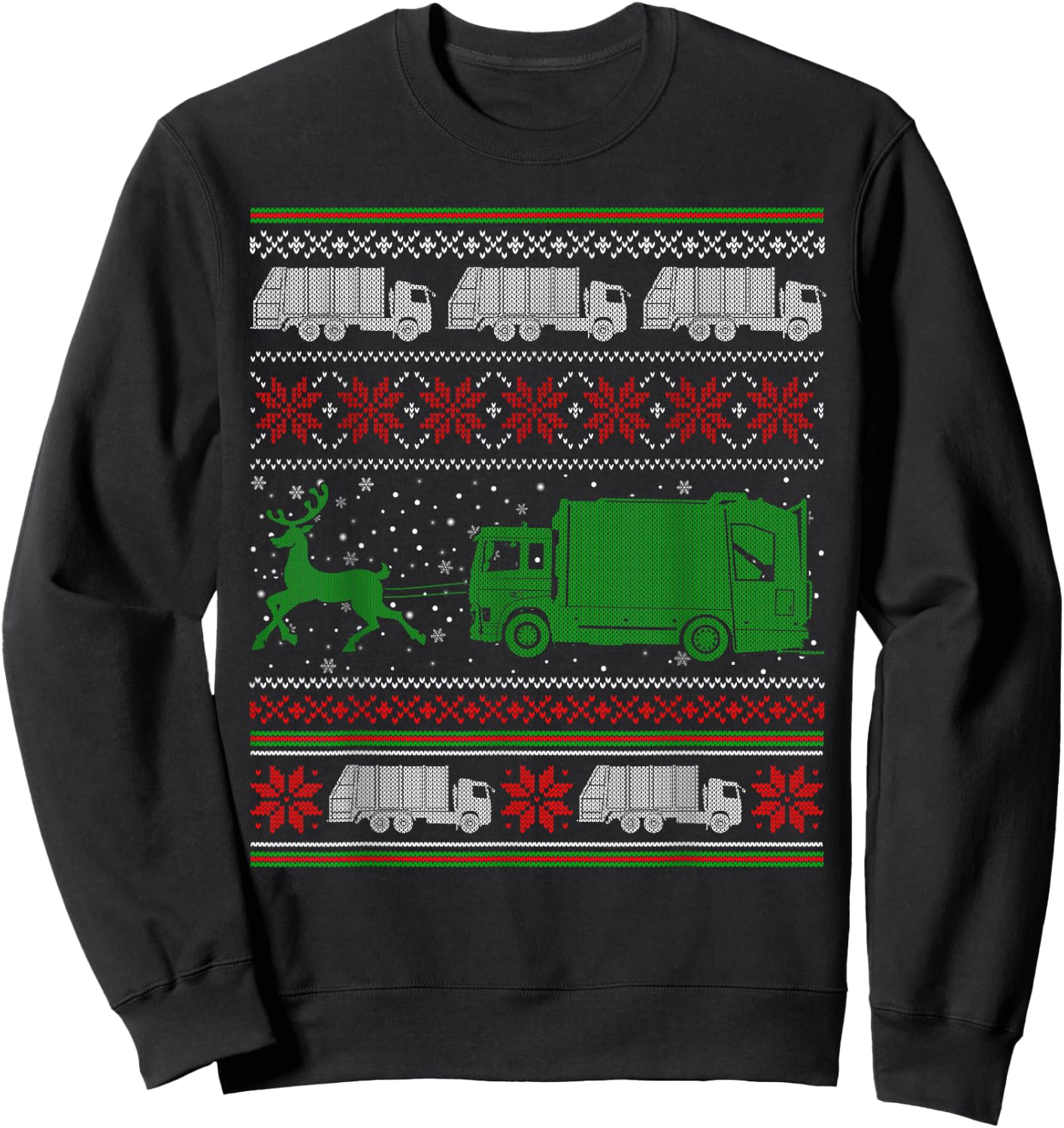 Garbage Truck Riding Reindeers Ugly Christmas Sweater Boys Sweatshirt - Sweatshirt | Black