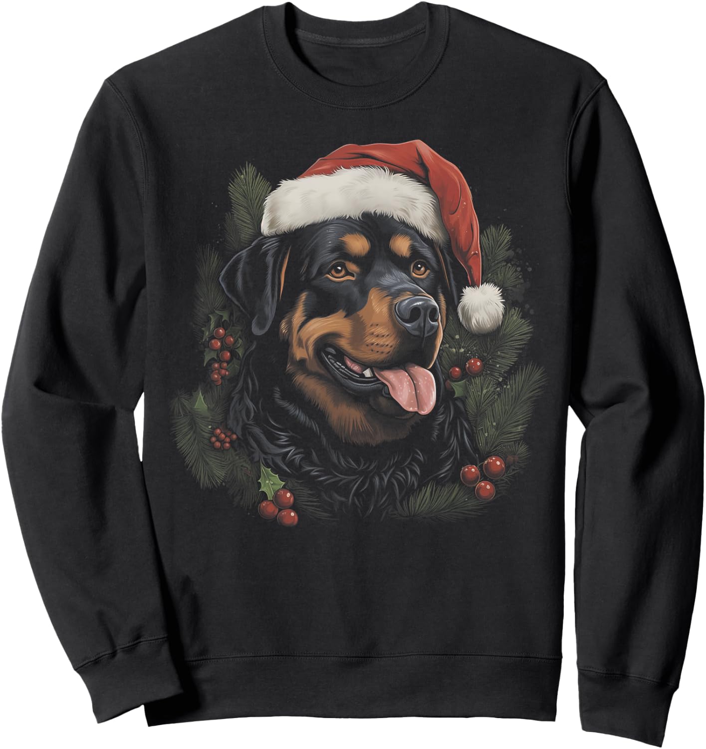 Rottweiler Dog Funny Christmas Santa Hat Tree Matching Sweatshirt - Sweatshirt | Black