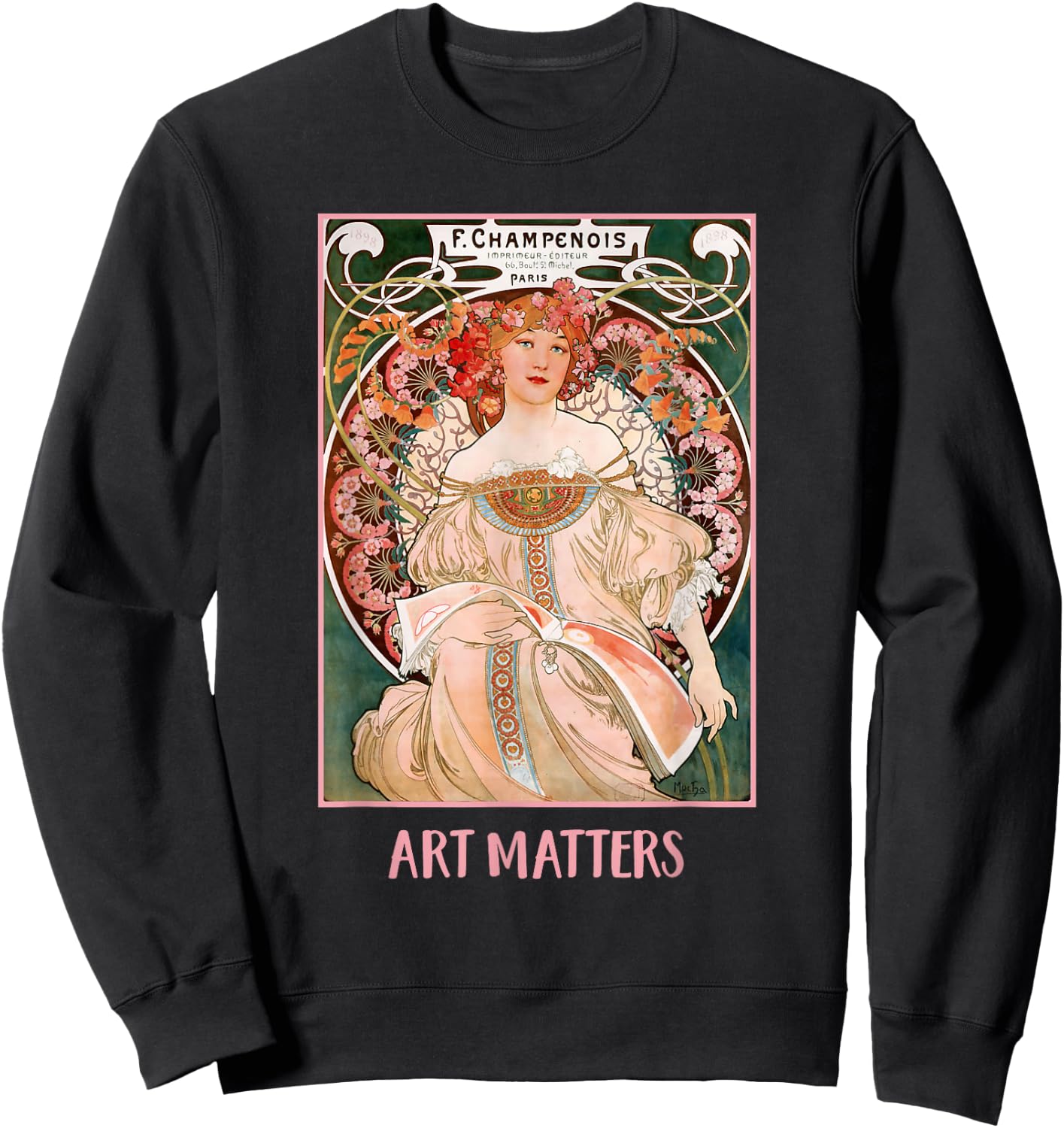 Women with Flowers Paris Mucha Art Nouveau Art Matters Sweatshirt - Sweatshirt | Black