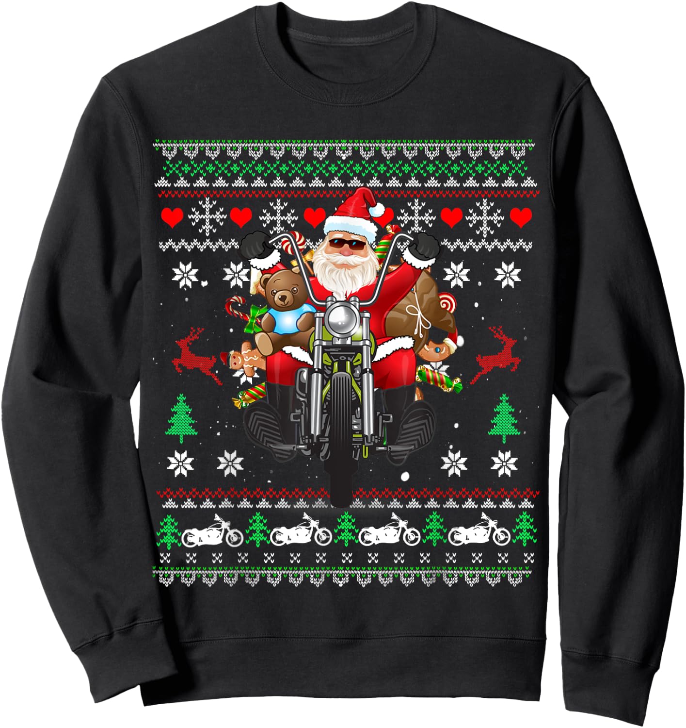 Santa On Motorcycle, Merry Christmas, Men, Biker, Rider Ugly Sweatshirt - Sweatshirt | Black