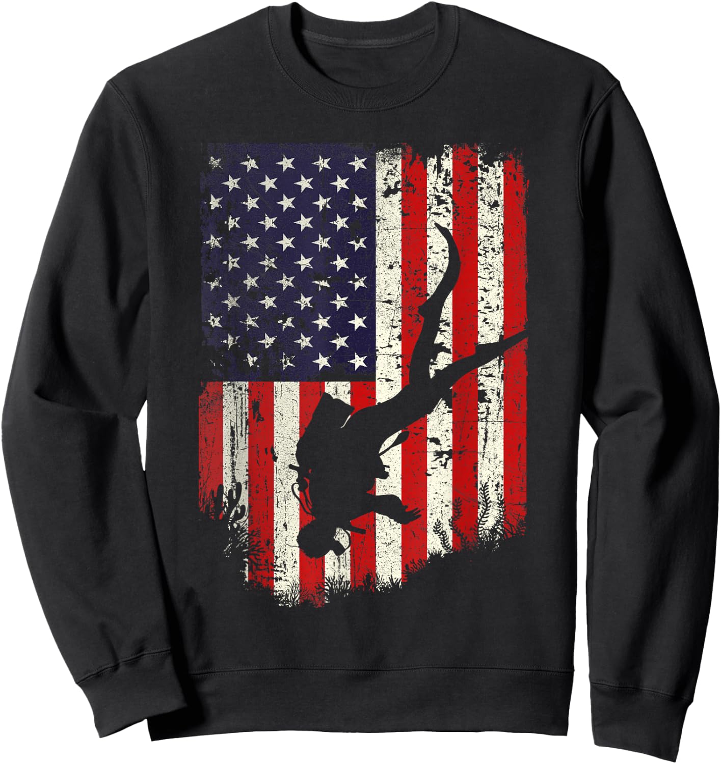 Scuba Diver - Scuba Diving American Flag Sweatshirt - Sweatshirt | Black