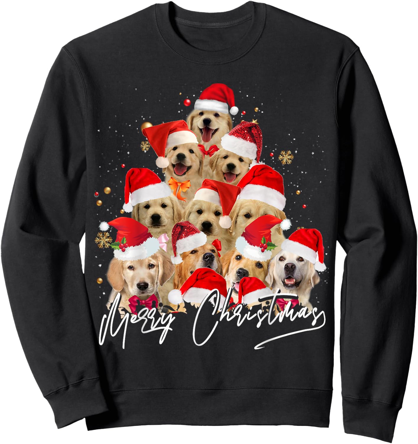 Golden Retriever Santa Hat Xmas Dogs Merry Christmas Graphic Sweatshirt - Sweatshirt | Black