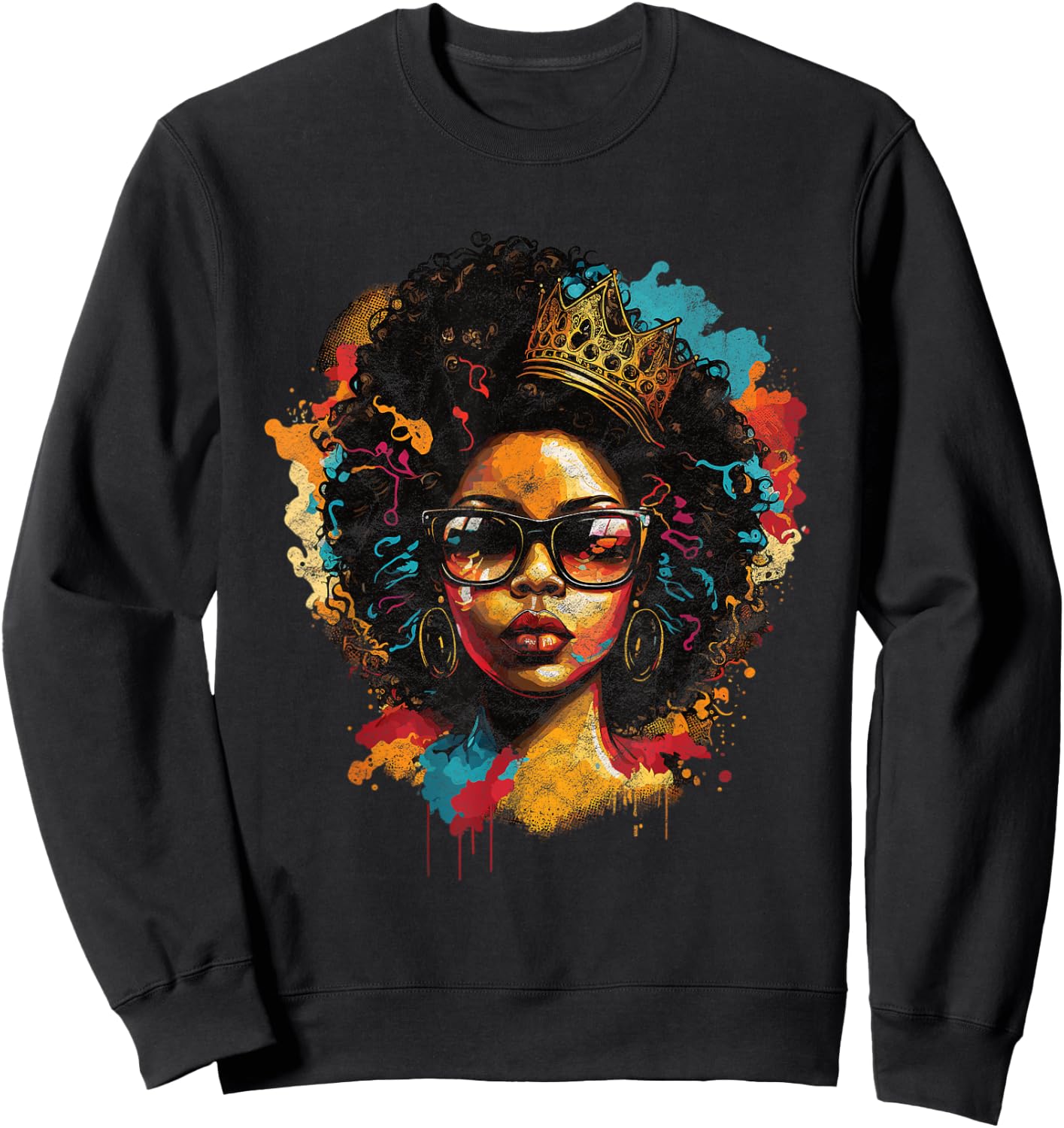 Colorful Art Black Queen Afro Melanin Dripping Juneteenth Sweatshirt - Sweatshirt | Black