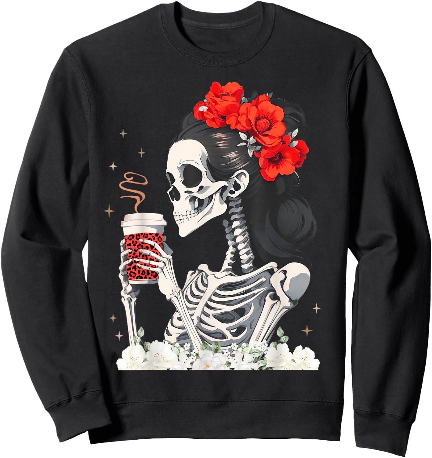 Skeleton Messy Bun Coffee Funny Costume Mom Women Sweatshirt - Sweatshirt | Black