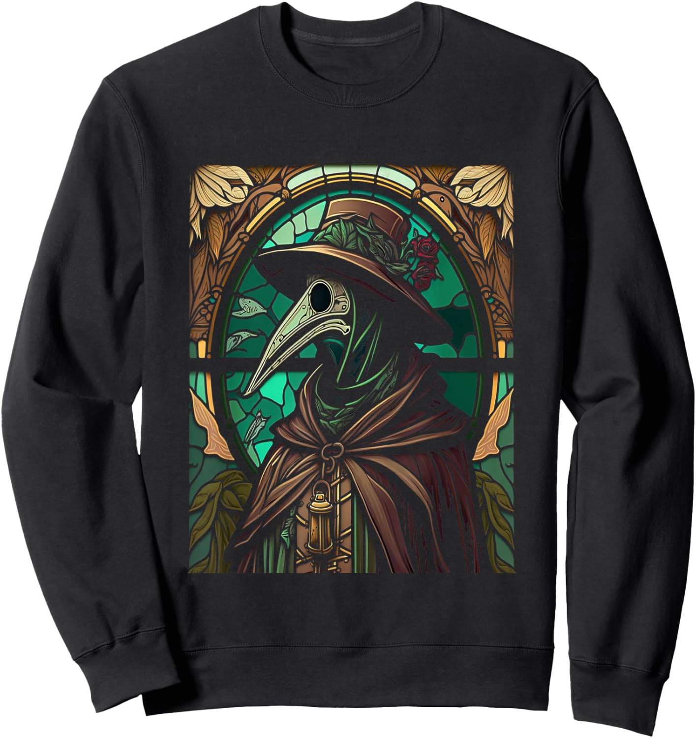 Colorful Stained Glass Holy Plague Doctor Cool Cathedral Art Sweatshirt - Sweatshirt | Black