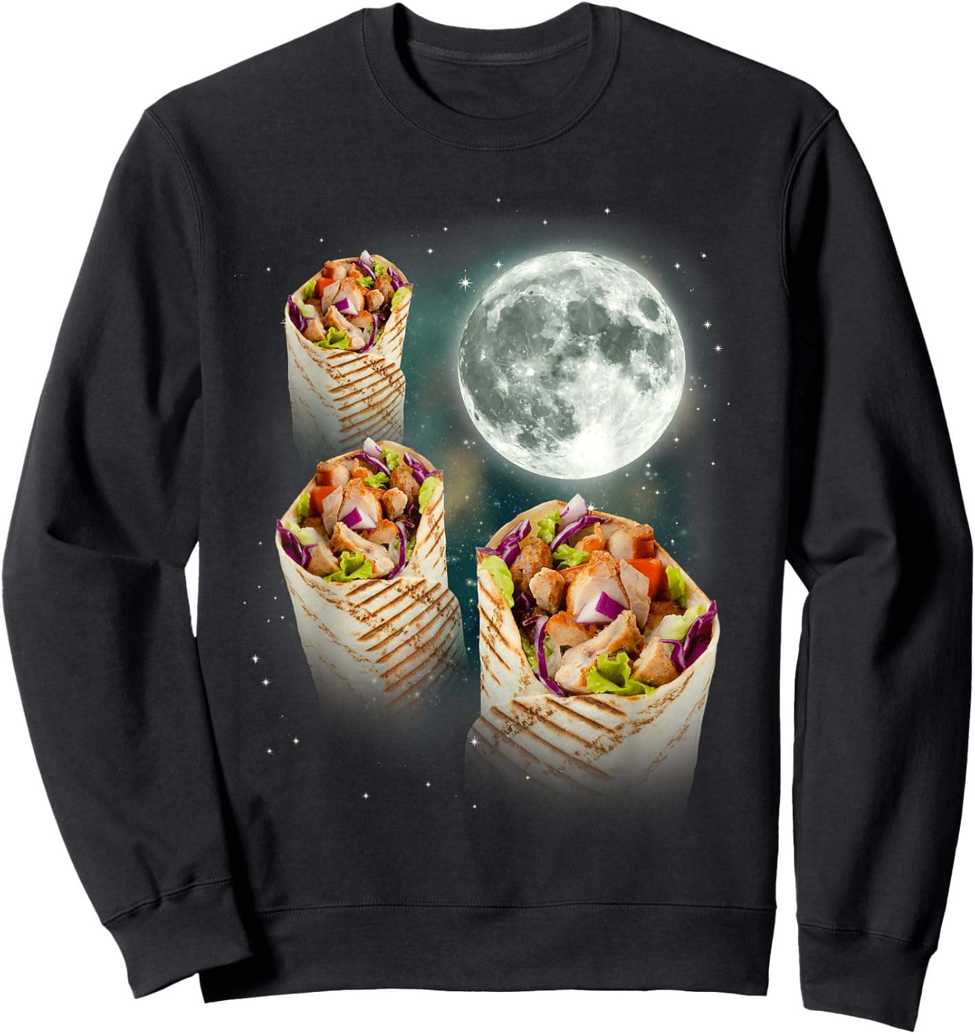 Three Burrito Moon | Weird Cursed Meme 3 Space Tortilla Sweatshirt - Sweatshirt | Black