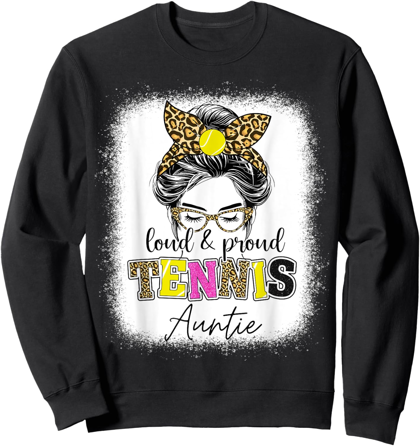 Loud and proud tennis Auntie messy bun leopard women Sweatshirt - Sweatshirt | Black