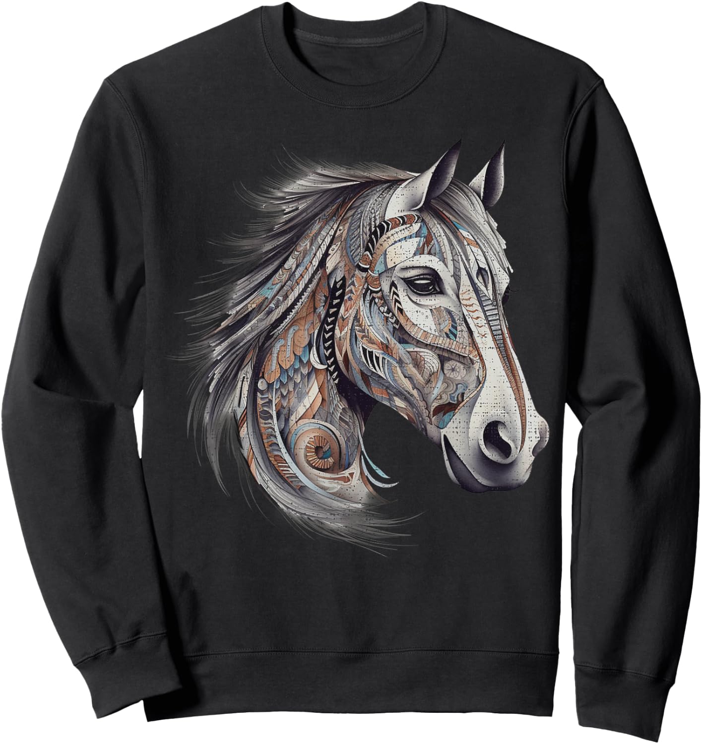 Horse Tribal Abstract Art Native American Geometric Horses Sweatshirt - Sweatshirt | Black