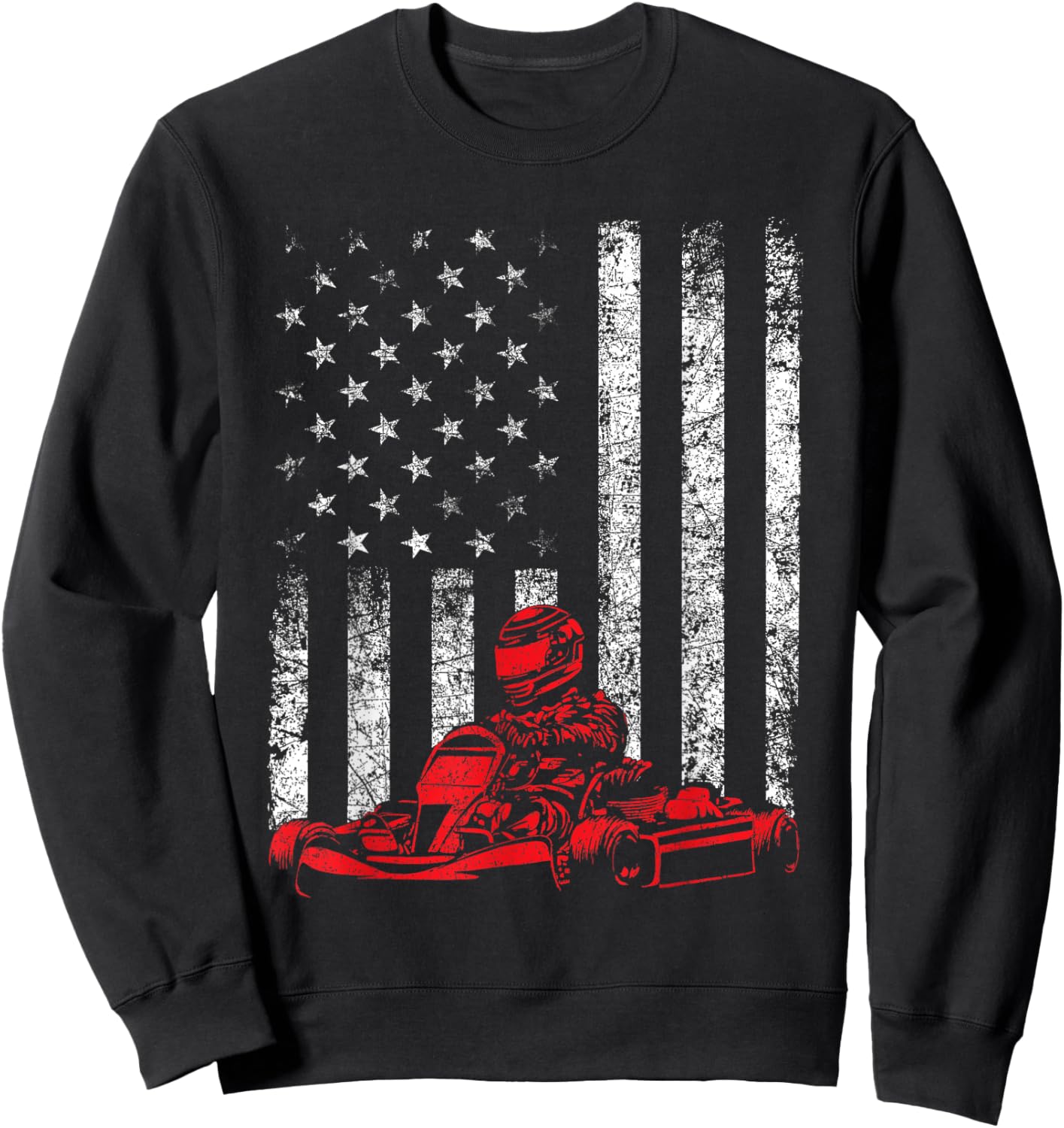Go Kart Racing - Go Karting USA American Flag Race Driving Sweatshirt - Sweatshirt | Black