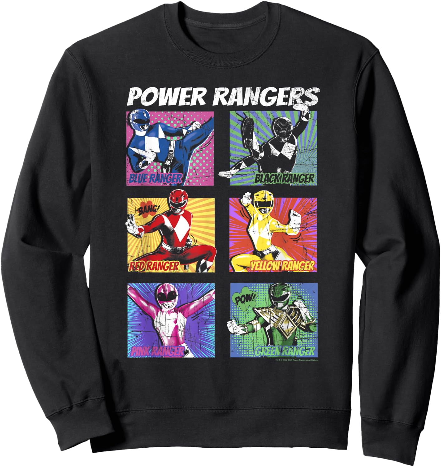 Power Rangers Group Shot Color Pop Boxed Up Comic Style Sweatshirt - Sweatshirt | Black
