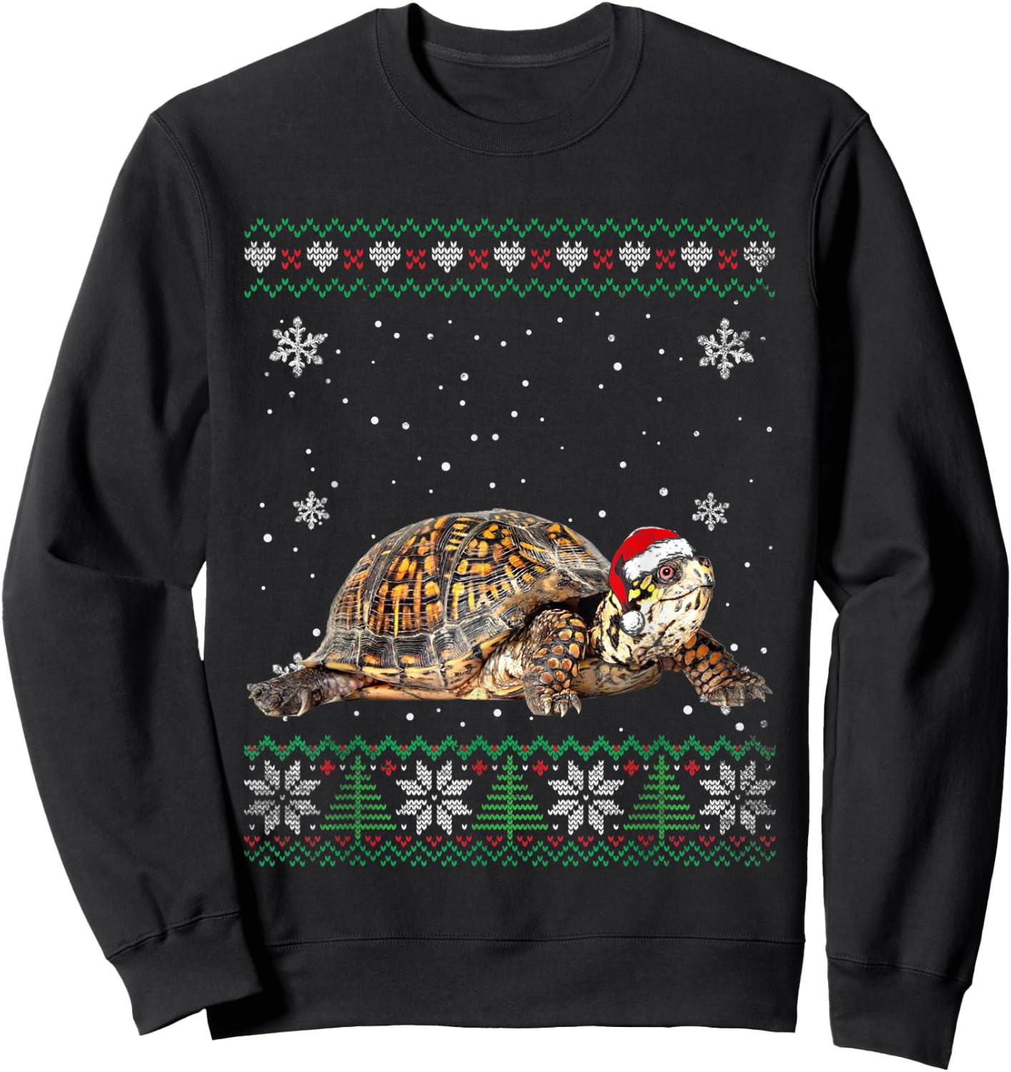 Santa Turtle Ugly Sweater Animals Christmas Pajama Sweatshirt - Sweatshirt | Black