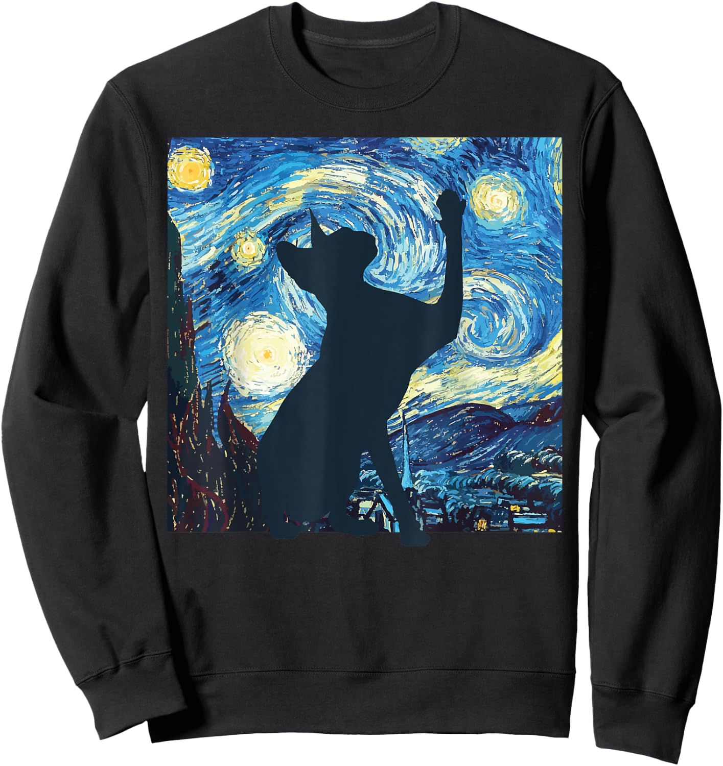 Cat Starry Night Painting Funny Painting Art Women Girls Kid Sweatshirt - Sweatshirt | Black