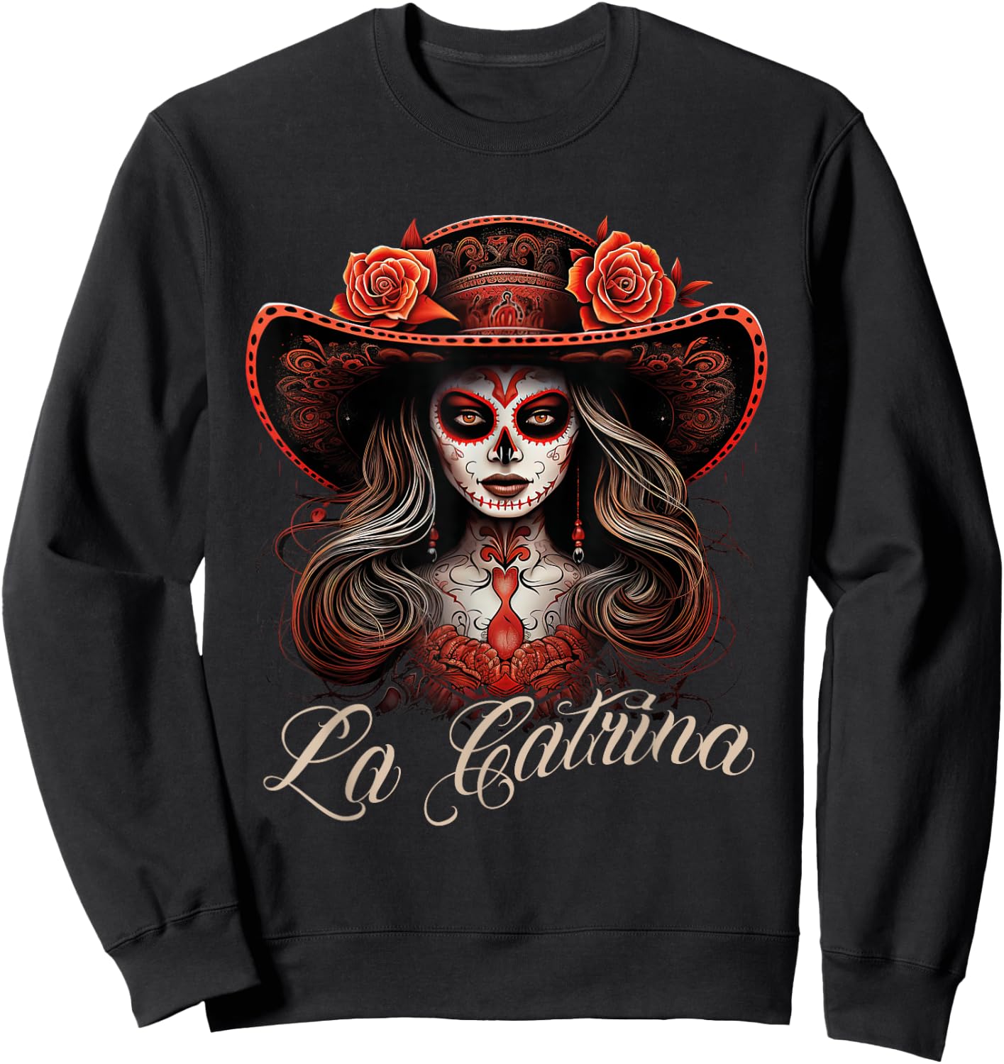 La Catrina Dress Stylish Day of the Dead Costume La Catrina Sweatshirt - Sweatshirt | Black