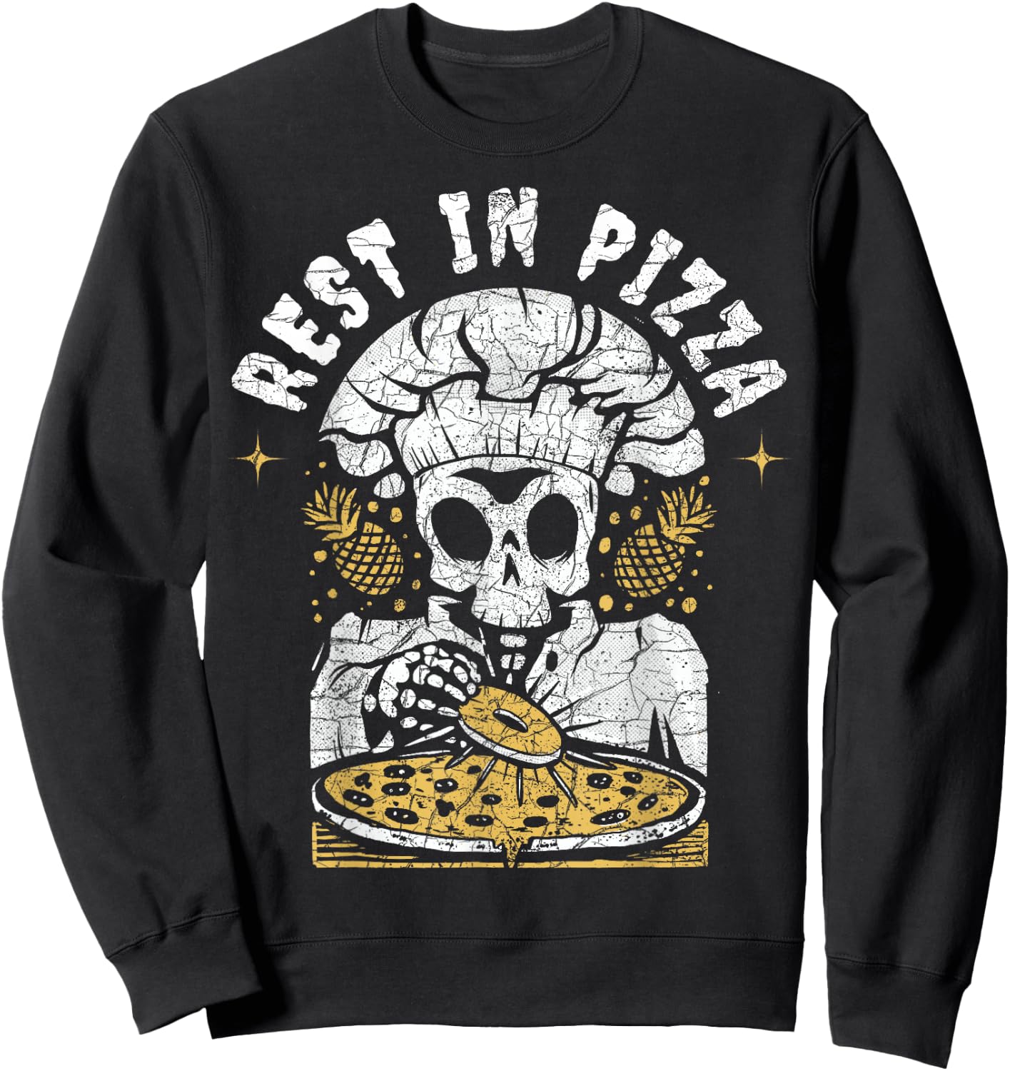 Rest In Pizza Funny Skeleton Halloween Sweatshirt - Sweatshirt | Black