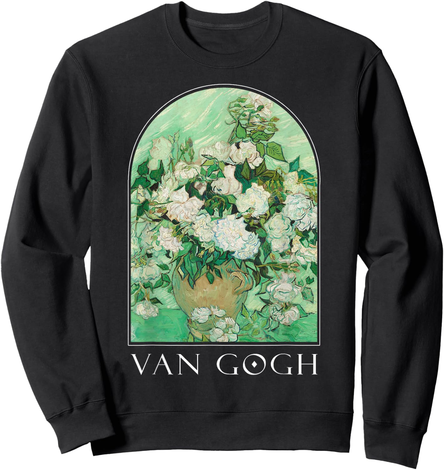Van Gogh Vase with Pink Roses Classic Art Vintage Aesthetic Sweatshirt - Sweatshirt | Black