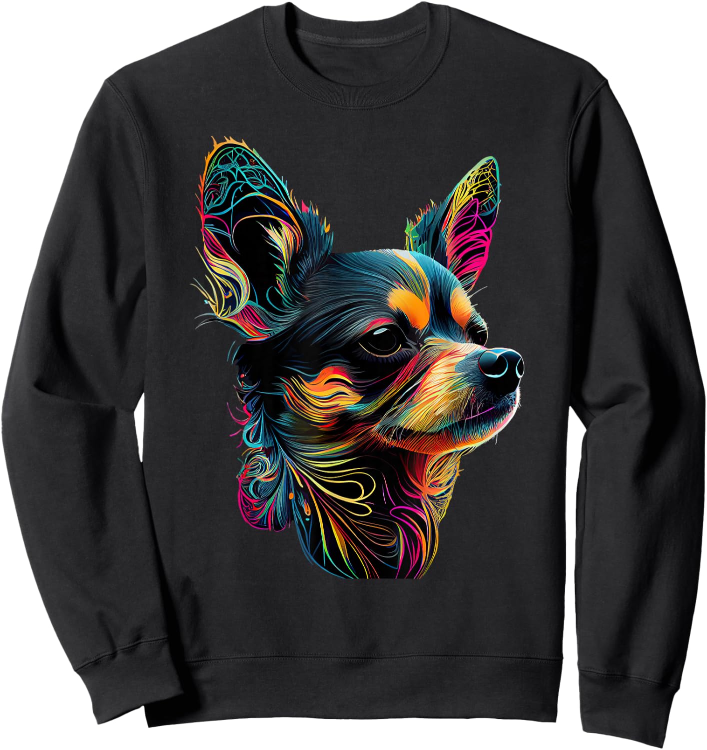 Chihuahua Dog Lover Designs -Adults Multicolor Graphic Small Chihuahua Pop Art Design Sweatshirt - Sweatshirt | Black
