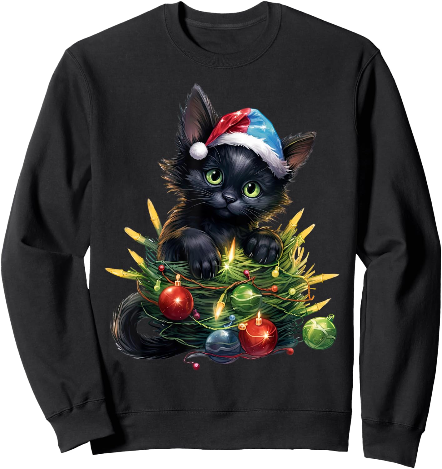 Cute Christmas Cat kittens with Santa Claus hat merry catmas Sweatshirt - Sweatshirt | Black