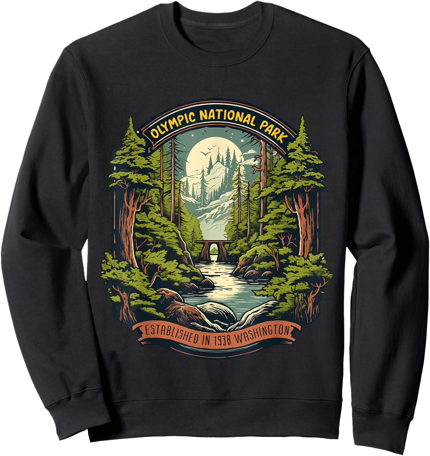 Olympic National Park -Adults Retro Black Cotton Small Sweatshirt - Sweatshirt | Black