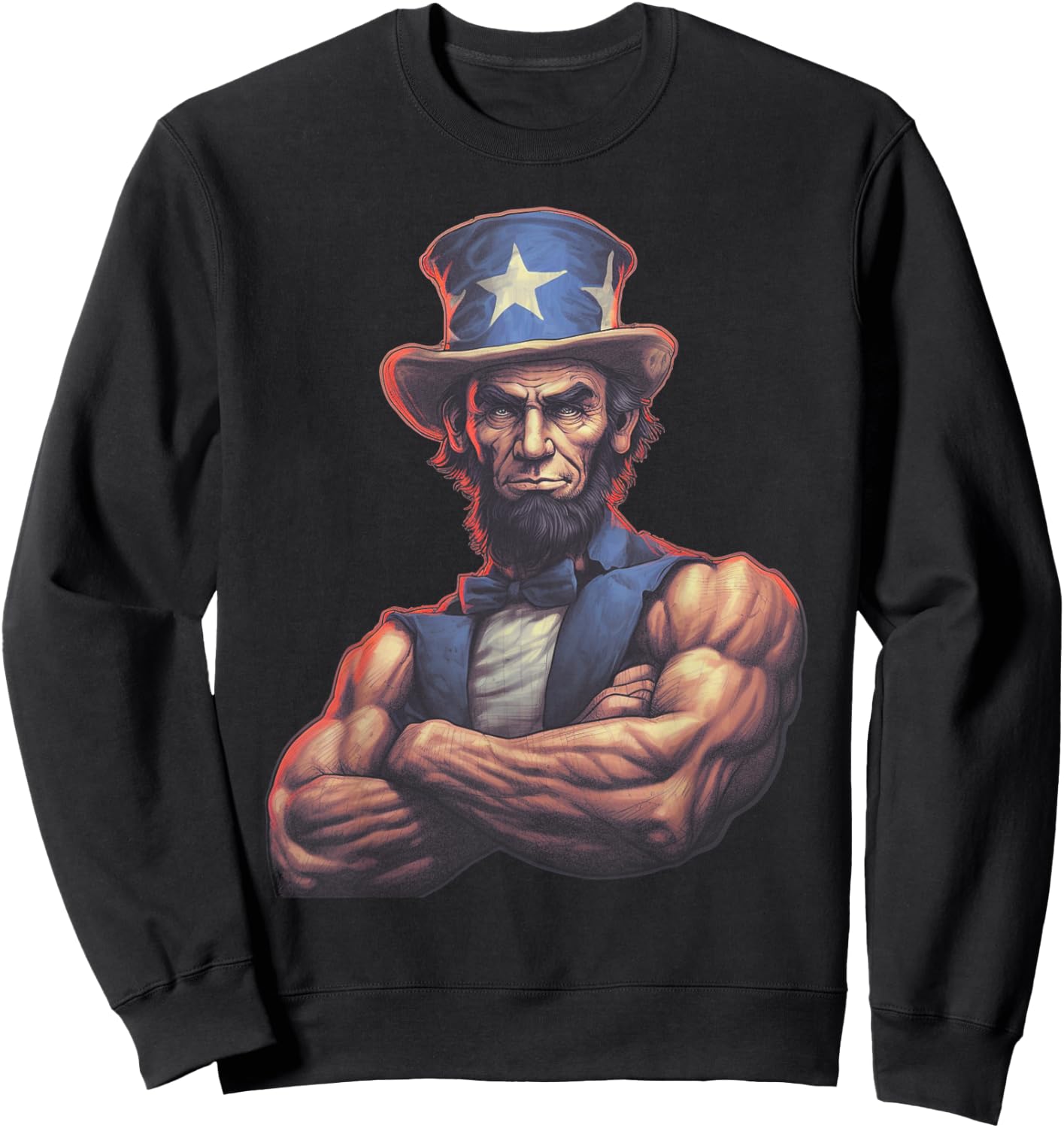 USA 4th Of July, Abraham Lincoln Funny Workout Muscles Sweatshirt - Sweatshirt | Black