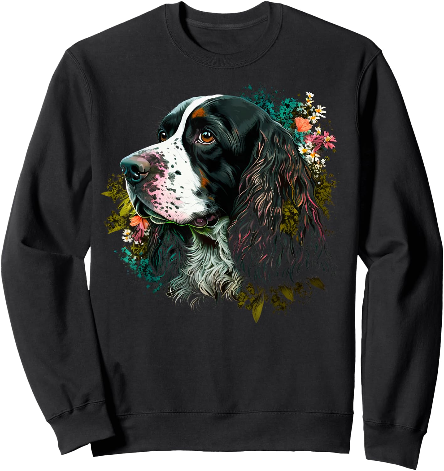 Cute Flower summer Floral English Springer Spaniel Men Women Kids Sweatshirt - Sweatshirt | Black