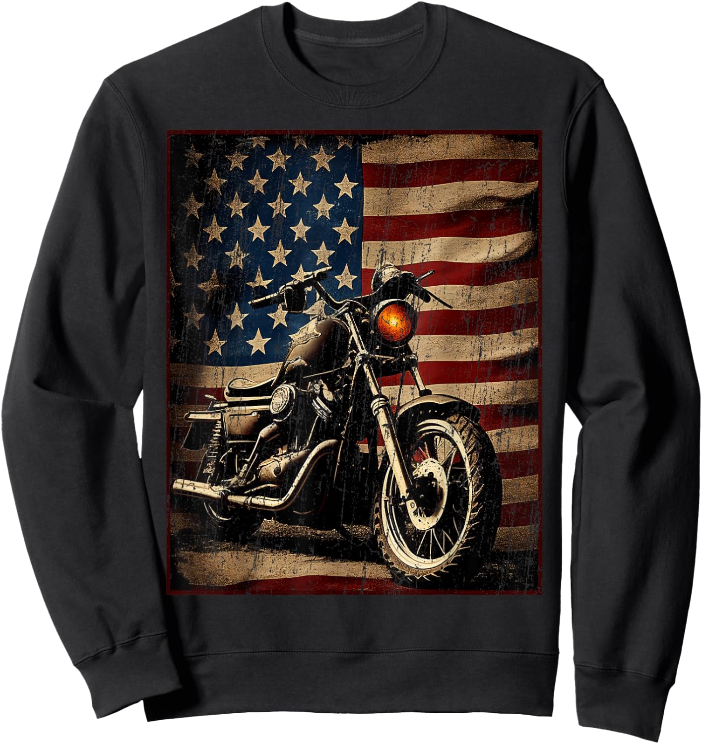 Motorcycle USA Flag Retro Biker Sweatshirt - Sweatshirt | Black