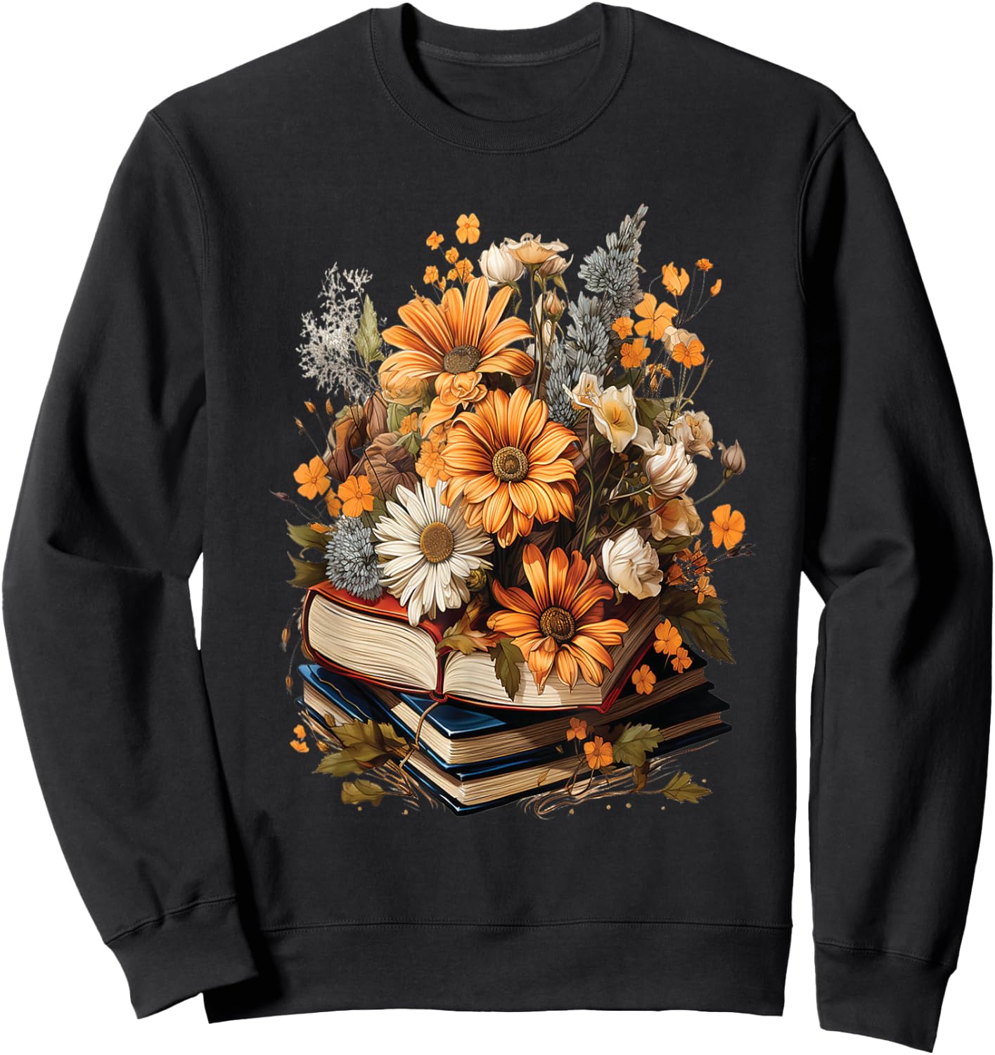 Floral Cute Graphic: Women's Vintage Wildflower Design Sweatshirt - Sweatshirt | Black