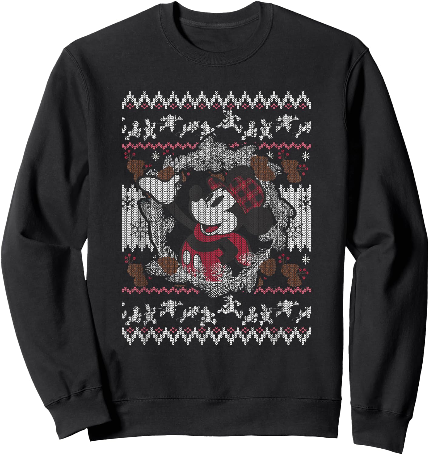 Disney Mickey and Friends Christmas Plaid Ugly Sweater Sweatshirt - Sweatshirt | Black